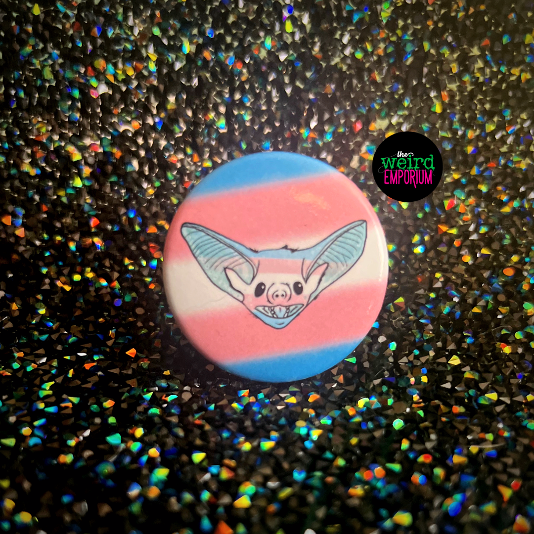Trans Bat Button, Trans Pride Button, Trans* Pride, Pink White and Blue Button, Trans Cutie, Cute Trans, Adorable Bat, Cute Pride Button