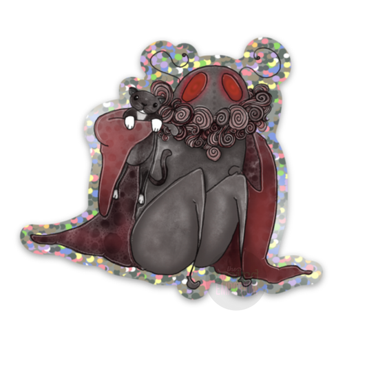 Mothman & Cat Glitter Sticker