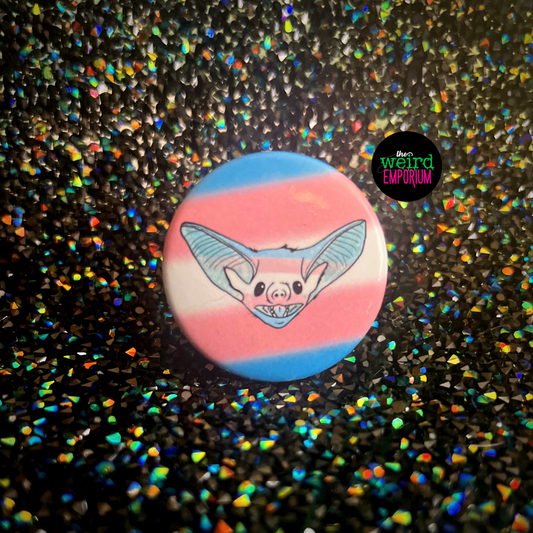 Trans Bat Button, Trans Pride Button, Trans* Pride, Pink White and Blue Button, Trans Cutie, Cute Trans, Adorable Bat, Cute Pride Button