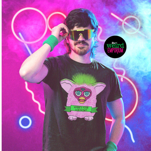 Furby Tee/ Where's your God Now / Furby Shirt / Godless Tee/ Furbies Tee/ Weird Tee/ the weird emporium