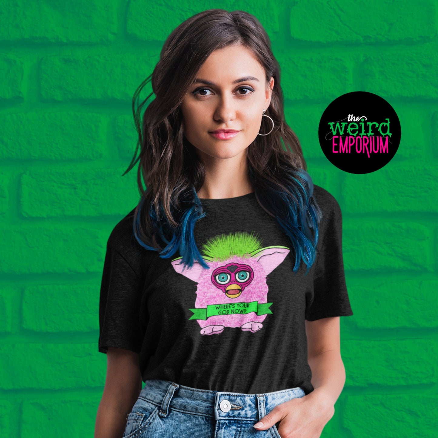 Furby Tee/ Where's your God Now / Furby Shirt / Godless Tee/ Furbies Tee/ Weird Tee/ the weird emporium
